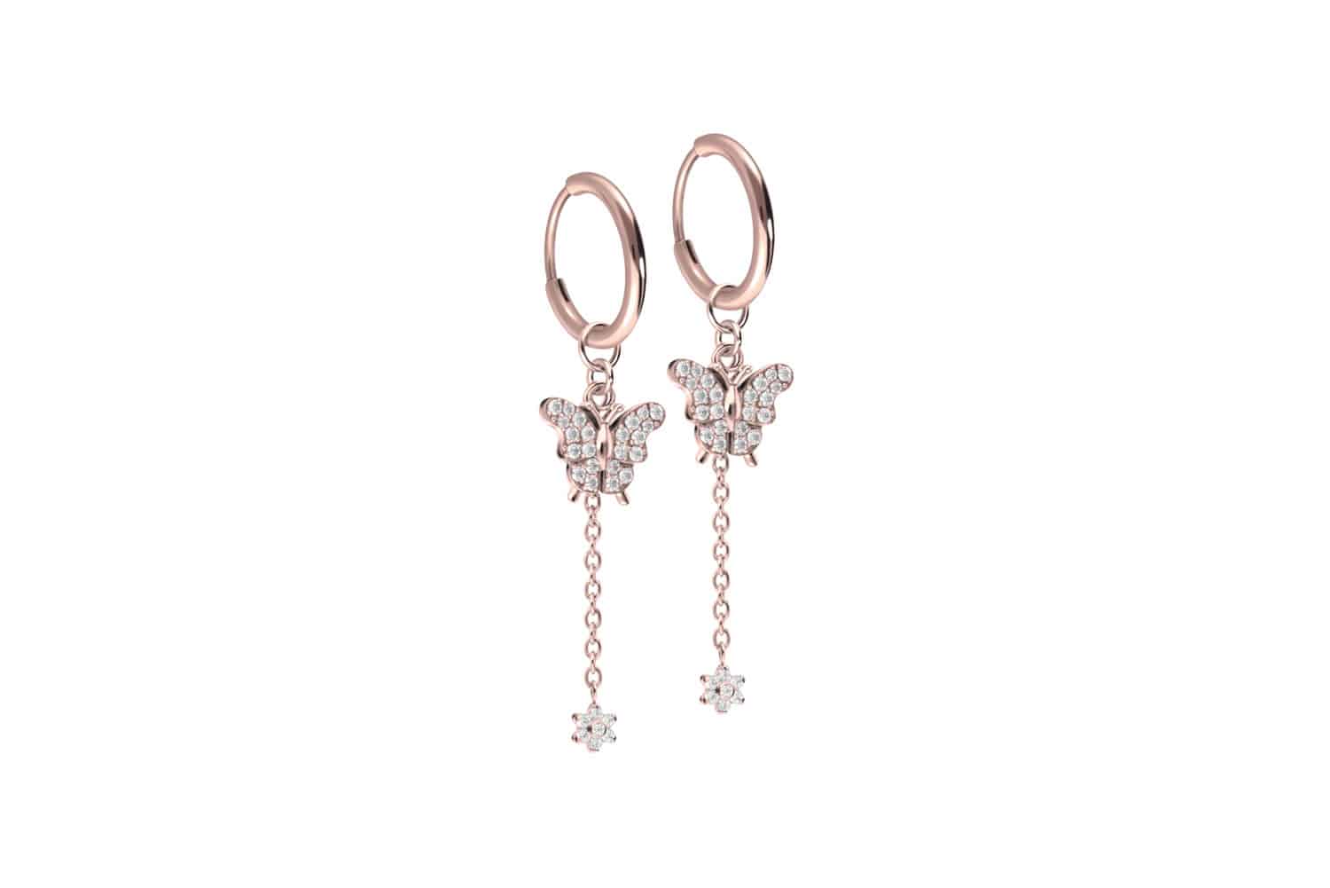 Titan Ohrclicker Creolen KRISTALLSCHMETTERLING + KRISTALLBLUME von Piercingline